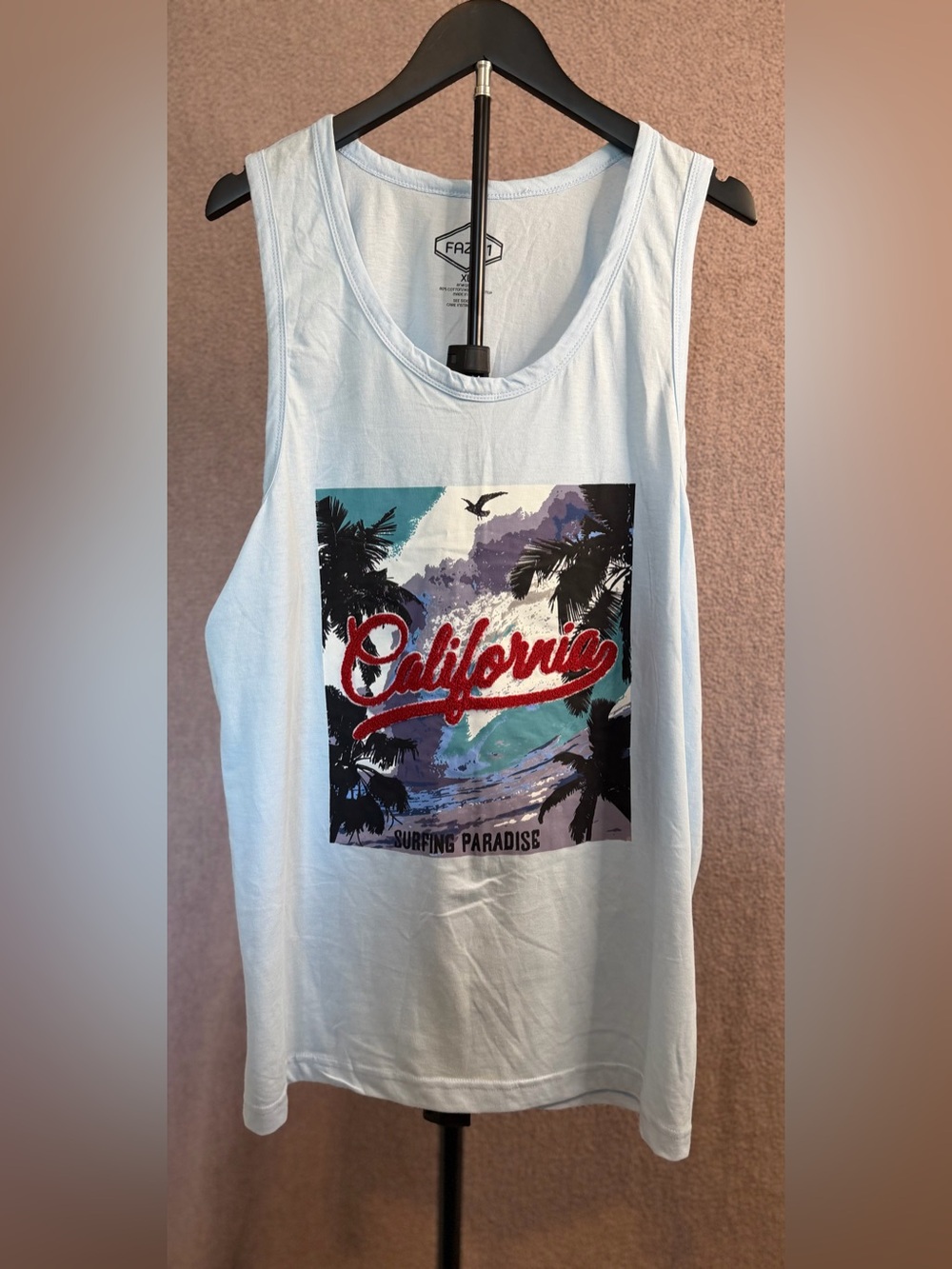 Faze 1 Men’s XL California Surfing Paradise Graphic Tank Top Blue